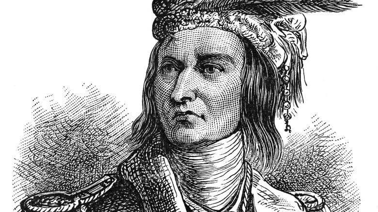 Grabado de Tecumseh con sombrero pluma