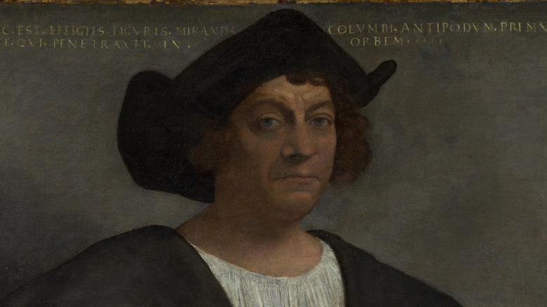 Retrato de Cristóbal Colón con una inscripción