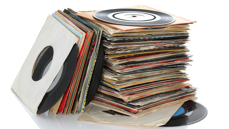 Stack of 45 records