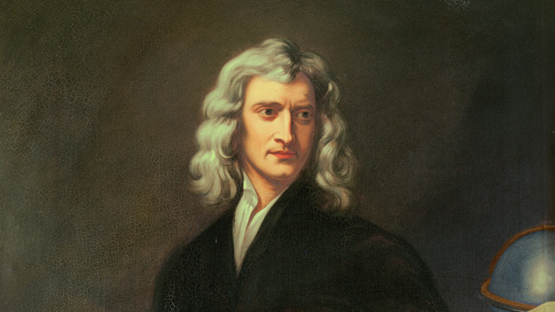 Retrato de Isaac Newton con un globo terráqueo