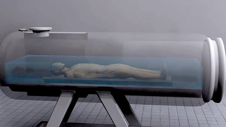 Forma humana dentro de una cámara de aquacremación
