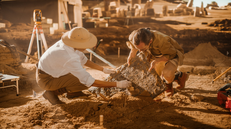 Arqueólogos excavando en un yacimiento