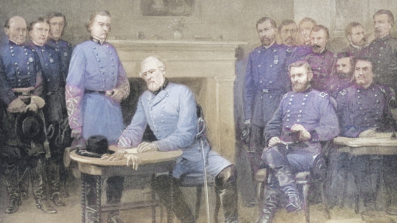 El general Robert E. Lee rindiendo su ejército al general Ulysses S. Grant